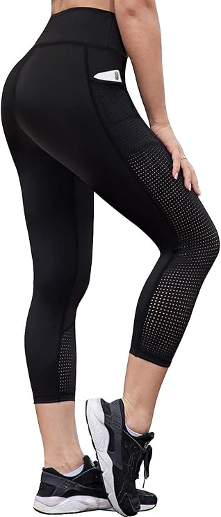 RAYPOSE Womens Workout Leggings for Women with Pockets Plus Size Gym High Waist Capri Yoga Pants Women with Mesh Cut Out