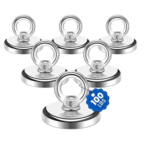 MIKEDE Strong Neodymium Fishing Magnets 6 Pack 100 lbs(45KG) Pulling Force