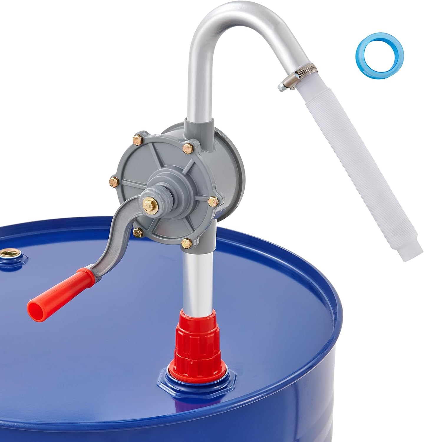 VEVOR Drum Pump 6GPM Flow Rotary Barrel Pump Hand Crank Fits 5-55 Gallon Drums with 3 Section Suction Tube Assembly and Hose for Fuel, Oil, Diesel, Kerosene, Kerosene, Aluminum Alloy