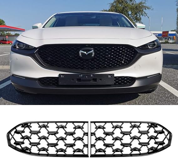 Front Bumper Grille for Mazda CX30 CX-30 2020 2021; Front Lower Bumper Grill Grille Moulding Cover Protection Net Glossy Black 2pcs/Set CX30 Grilles_Glossy Black