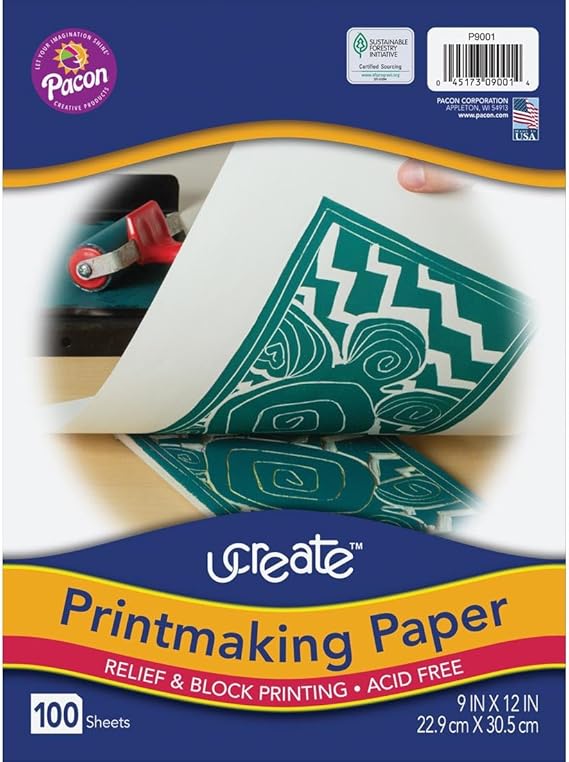 UCreate Printmaking Paper, White, 9" x 12", 100 Sheets, Block Prints | White, 9" x 12", 100 Sheets