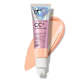 IT Cosmetics CC+ Cream Illumination SPF 50+ Radiant Full Coverage Foundation Color Corrector, Hydrating Anti-Aging Serum, Hydrolyzed Collagen + Peptides, Normal to Dry & Mature Skin - 1.08 fl oz