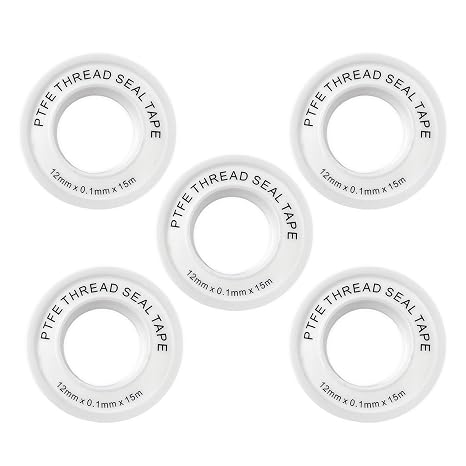 5 Pcs Plumbers Tape, PTFE Tape Pack, Teflon Plumbing Tape,PTFE Thread Seal Tape, Teflon Plumbing Tape For Prevent Leakage of Pipes, Shower Head and Sewers(12mm x 15m)