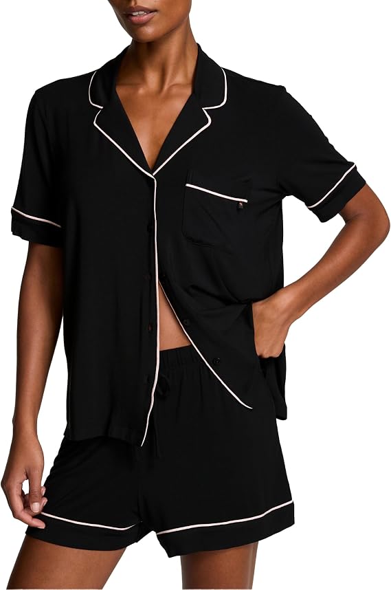 Victoria's Secret Women's Modal Pajama Set, Short Sleeve Button Down Shirt & Shorts