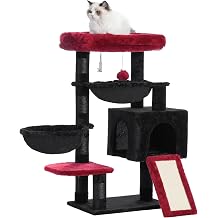 Hey-brother Cactus Cat Tree, Cat Tower for Indoor Cats, Cat House with Large Padded Bed, Cozy Condo, Hammocks, Sisal Scratching Posts, Big Scratcher, Black and Red MPJ006SBR