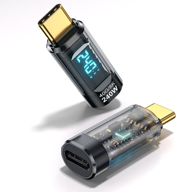 240W USB C Adapter Power Meter Tester (2 Pack) - Wattage, Voltage, Amperage LED Digital Display, Type C Male to Female Extension Connector for iPhone 15/16, MacBook, iPad & More USB C Cables/Devices