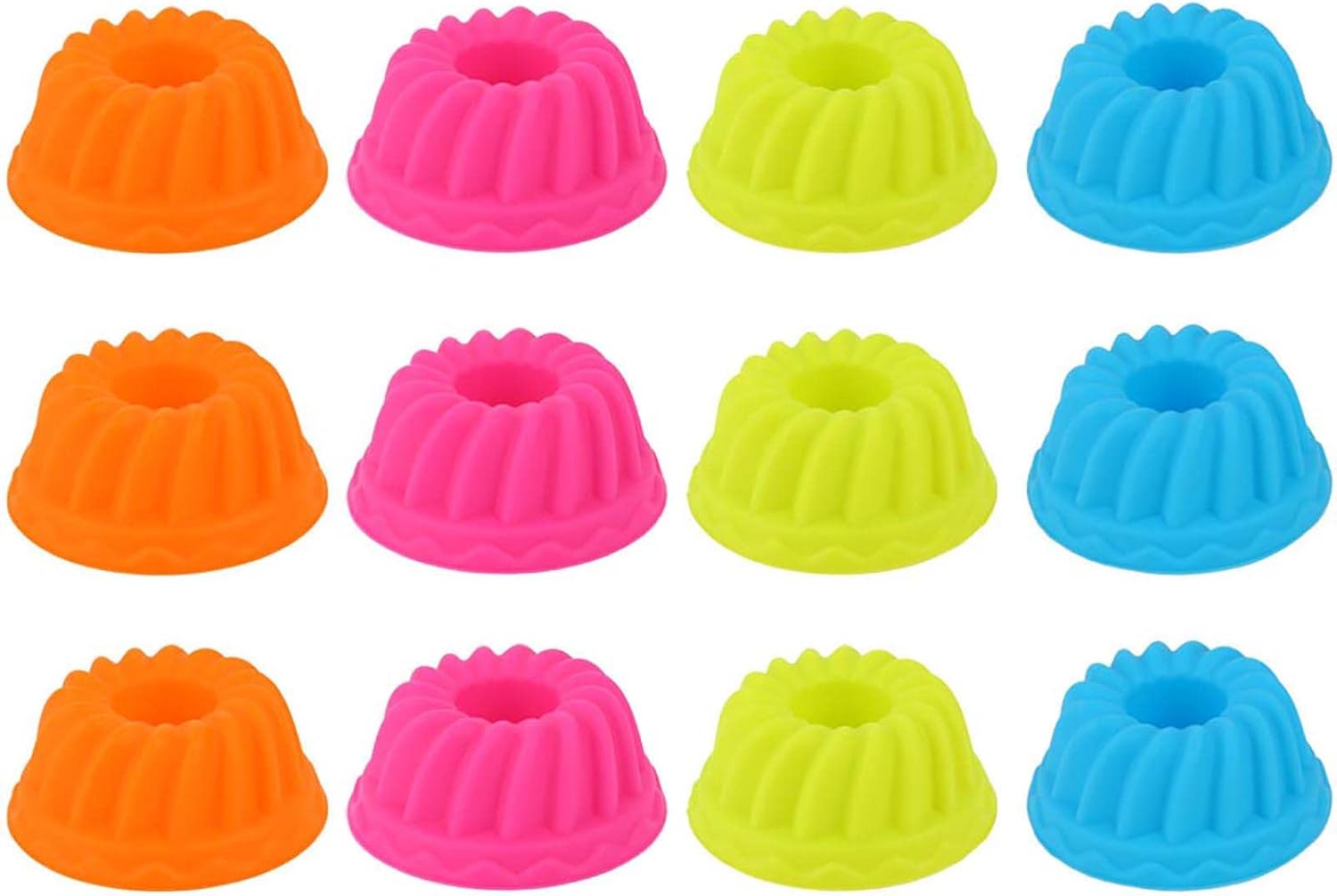 12Pcs Silicone Baking Molds, Rose Red, Yellow, Orange, Blue, Nonstick, Reusable, Everyday Baking, Round, Heat-resistant, Freezer-safe, Silicone Cupcake Molds