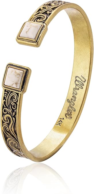 Wrangler Turquoise Cuff Bracelet, Carved Floral Western Jewelry for Women