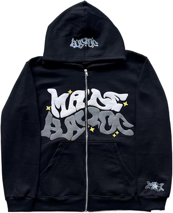 Y2k Hoodies Puff Print Hoodie Grunge Graphic Zip Up Hoodies Y2k Jacket Hip Hop Streetwear Aesthetic Sweatshirts