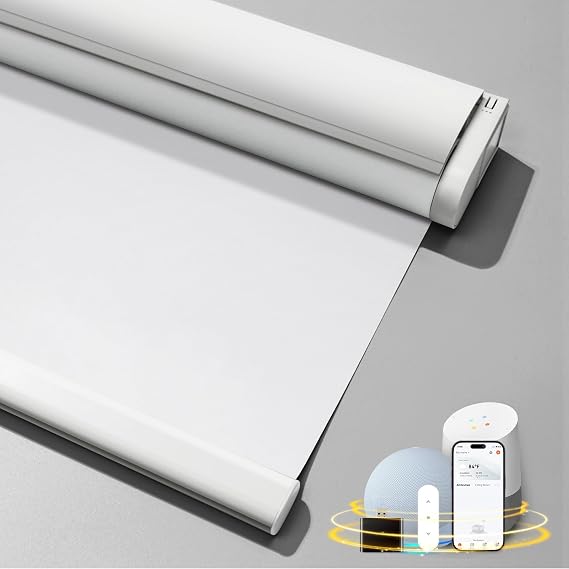 Smart Motorized Blinds with Remote,Cordless Blackout Smart Blinds for Window White,46" W x 72" H