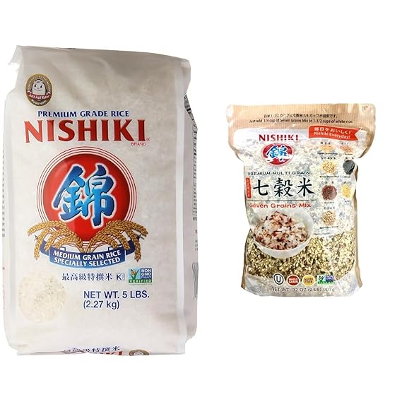 Nishiki Rice Bundle - Medium Grain Rice 80 Ounce and Premium 7 Grains Mix 2 Pound