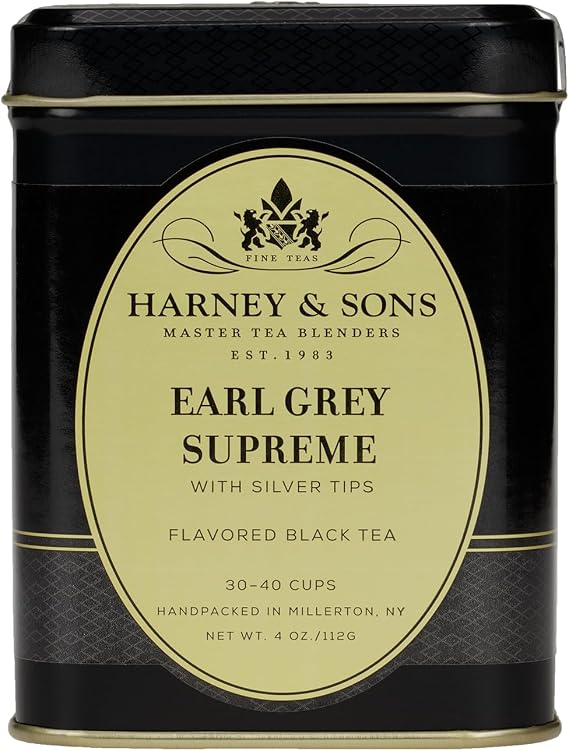 Harney & Sons Earl Grey Supreme Tea, Loose Tea in 4 Ounce Tin | Black tea with Ceylon Silver Tips and natural bergamot oil. Contains caffeine.