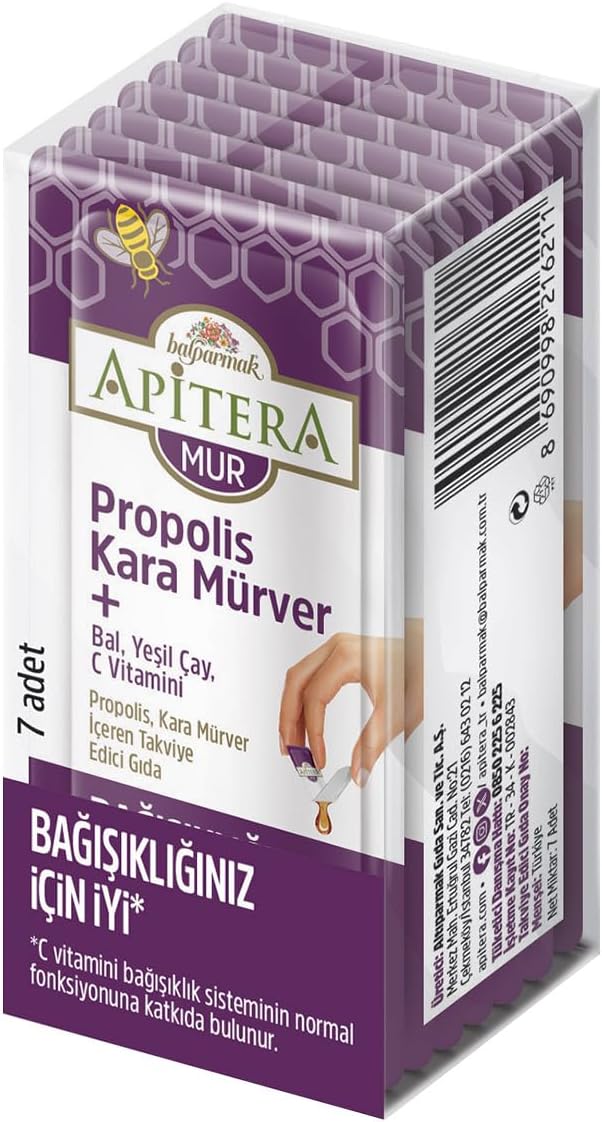 Apitera MUR Doğal Bal, C Vitamini, Kara Mürver, Yeşil Çay ve Propolis İçeren Takviye Edici 7’li Saşe