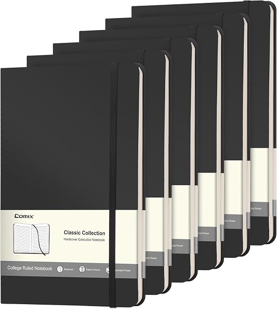 Comix Notizbuch a5 liniert Hardcover mit 120 Blatt/240 Seiten -6 Schwarz