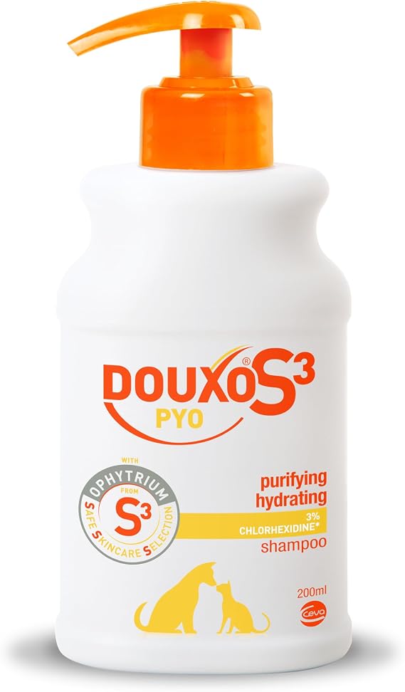 DOUXO S3 PYO Antibacterial and Antifungal Dog and Cat Shampoo - Hypoallergenic Fragrance - Veterinary Recommended and Clinically Proven - Created with dermatologists - Safe Skincare Selection - 200ml