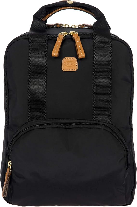 Bric's X-Travel Urban Backpack 14 Inch, Water-Resistant Satin Nylon Carry-On Daypack with Leather Details, Laptop Sleeve, Double-Zip Compartments and Luggage Pass-Through Black