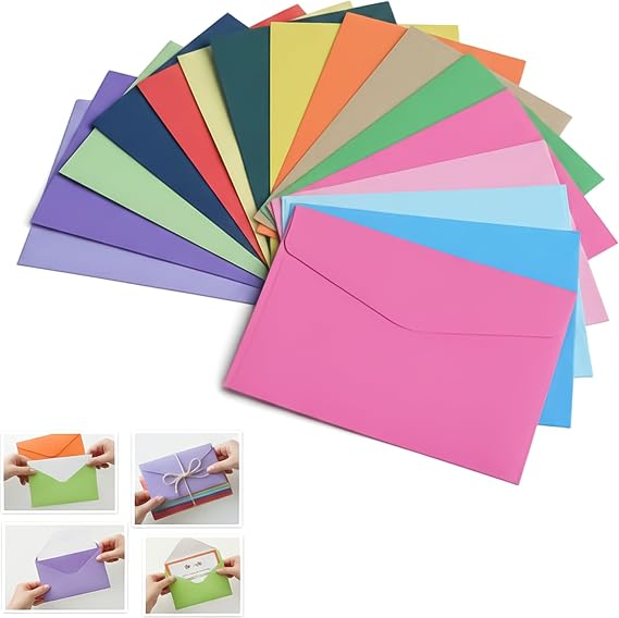 16 Pcs Mini Envelopes, Small Coloured Envelopes for Money, Gifts, Postcards, Invitations Wedding Birthday Supplies (11.5 x 8.2 cm)