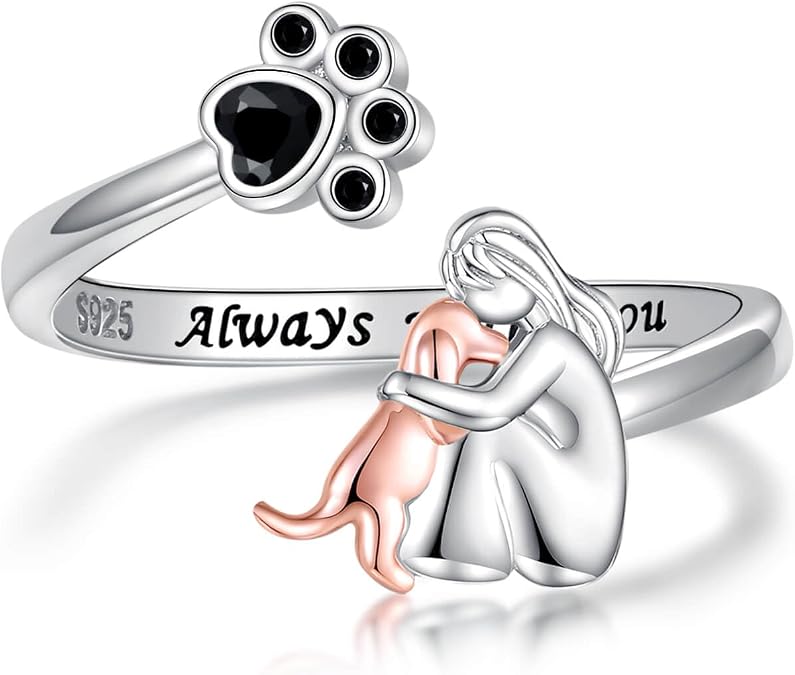 Sterling Silver Dog Ring for Her Always in My Heart Rings Puppy Mother Day Jewelry Gift for Mom Dog Lover