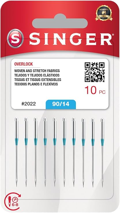 SINGER 10-Pack Serger Overlock Needles for Woven and Stretch Fabrics, Size 90/14