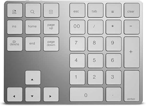 Number Keyboard 34-Keys Numeric Keypad + USB Type-C Hub Bluetooth Numeric Keypad,Rechargeable Number Pad Slim External Numpad Keyboard Data Entry, for OS, Android(Silver)