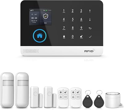 PGST 10 PCS Home Security Systems with LCD Touch Screen,Wireless GSM 4G Burglar Door Open Alarm Systems,120dB Loud Siren,Phone App Control for Villa,Apartment,Home Pets,Kids Safety