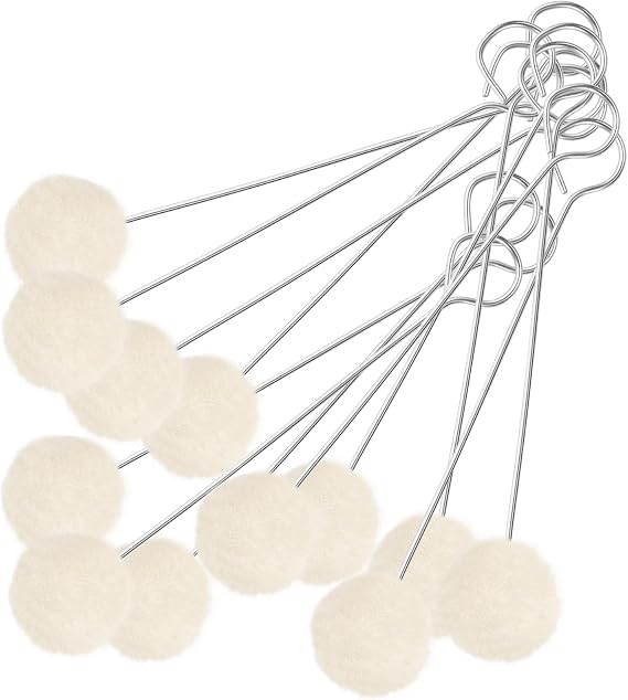 MIDELONG Wool Daubers Ball Brush Leather Dye Tool Wool Balls Dauber Dyeing Applicator with Metal Handle for Dying, Staining, DIY Crafts Projects, Shoe Shine Polish, Pack of 12