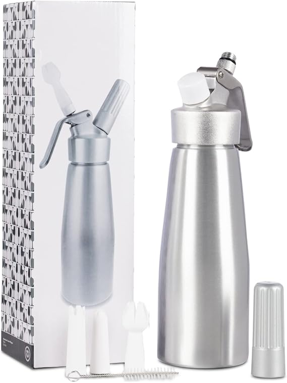 500ml Aluminium Cream Whipper – Whipped Cream Dispenser with 3 Nozzles for Desserts, Coffee, Mousse & Foams (N₂O Compatible)