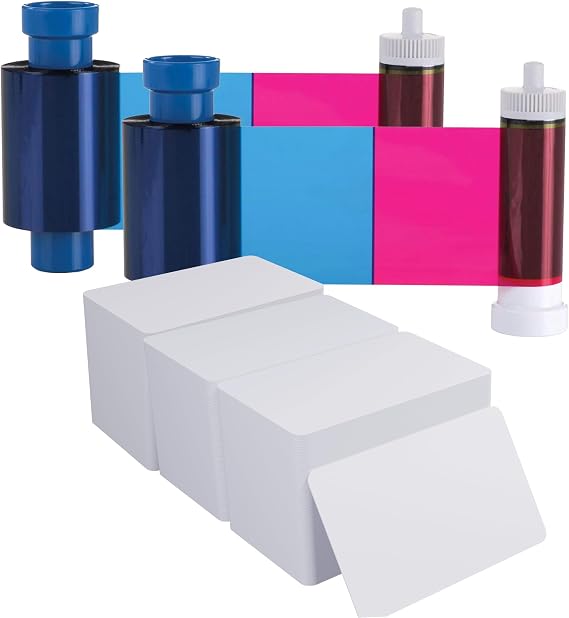 Bodno Magicard 600 Printer 2 x MB300YMCKO Color Ribbon - YMCKO - 600 Prints (Total) Premium CR80 30 Mil Graphic Quality PVC Cards - Qty 300