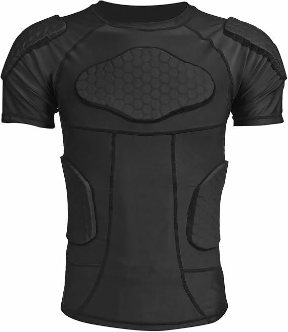 Mens Padded Compression Shirt Football Rib Protectors 6-Football Pads Chest Protector Padded Shirt Protective Gear for Football Baseball Basketball