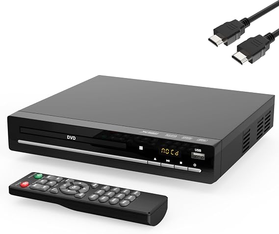 Region Free DVD Player with 1080p HDMI Upscaling, Compact Multi-Format CD/DVD/USB Player for Smart TV, Plays All Region DVDs, HDMI/RCA Cables and Remote Included for Home TV (Black)