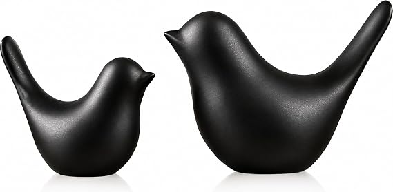 Black Bird Statue Set Modern Tabletop Sculptures for Living Room, Entryway, Fireplace, Bedroom, Home Accents, Contemporary Bird Decorations - 4.3" 2" 3.1"