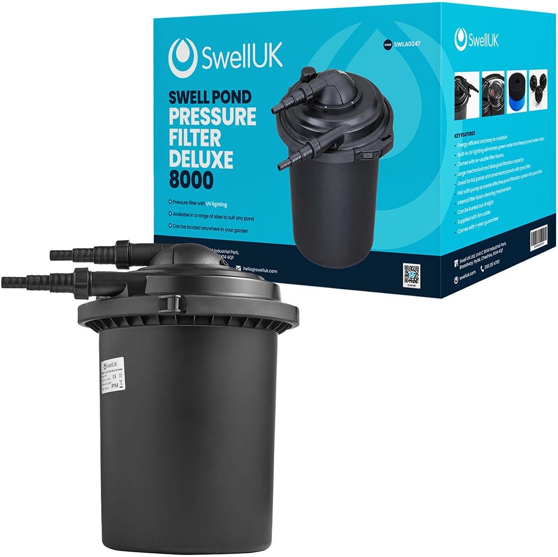 Swell UK Pressure Filter Deluxe 8000. UV Clarifier and Garden Pond Filter. Featuring Biological and Mechanical Media