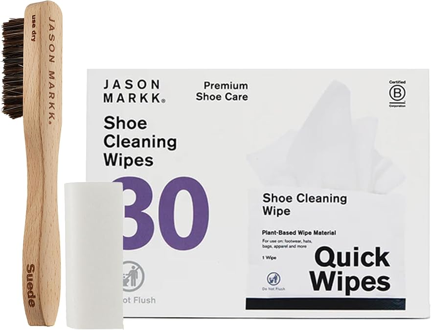 Jason Markk Suede Kit & Quick Wipes Bundle, Shoe & Sneaker Cleaner, Brush & Stain Eraser w/ 30-Pack of Wipes, Dual-Textured for Superior Cleaning, Safe for Leather, Suede, Nubuck, Cotton, Knits
