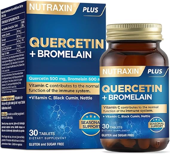 Nutraxin Quercetin + Bromelain 30 Tablet – C Vitamini, Çörek Otu ve Isırgan Otu İçerikli Bağışıklık Destekleyici Takviye