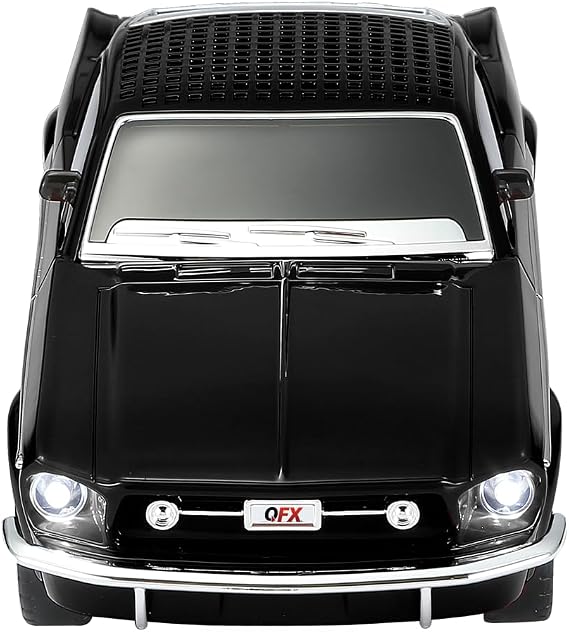 QFX Bluetooth 1965 Retro Car Replica Speaker, 3-inch Speakers, Hands Free Link, Built-in Microphone, FM Radio and LED Party Lights, Black - BT-1965-BLK