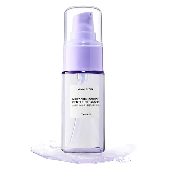 Glow Recipe Blueberry Bounce, Korean Exfoliating Face Wash, Travel Size, Double Cleanse Foaming Cleanser, Makeup Remover + Clarifying Mask, Gentle AHA + Hyaluronic Acid, Sensitive Skin, Vegan (30ml)