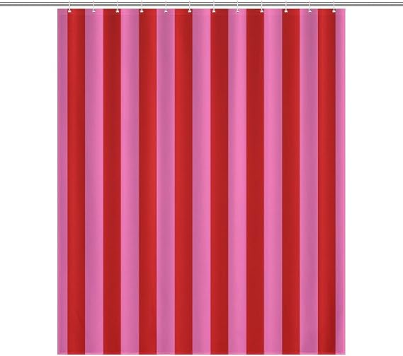 Luxury Shower Curtain Liner Set, Stripe Red Hot Pink Black Bathroom Curtains Waterproof & Washable Curtains for Bathtub, 60 X 72inch