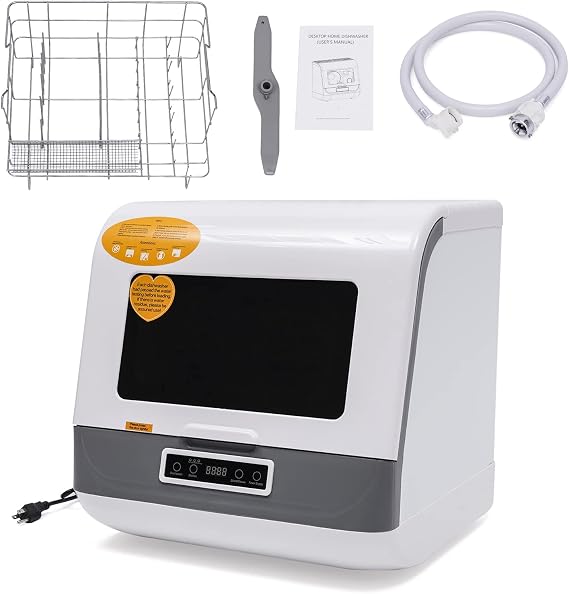 Portable Dishwasher, Countertop Dishwasher-Mini Dishwasher with 4 Washing Programs and Air-dry Function Automatic Dishwasher Deep Heating Cleaning Machine for Small Apartments, Dorms and RVs (White)