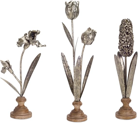 Melrose International Floral Decor (Set of 3) 15.5" H, 18" H, 22.5" H Resin/Metal