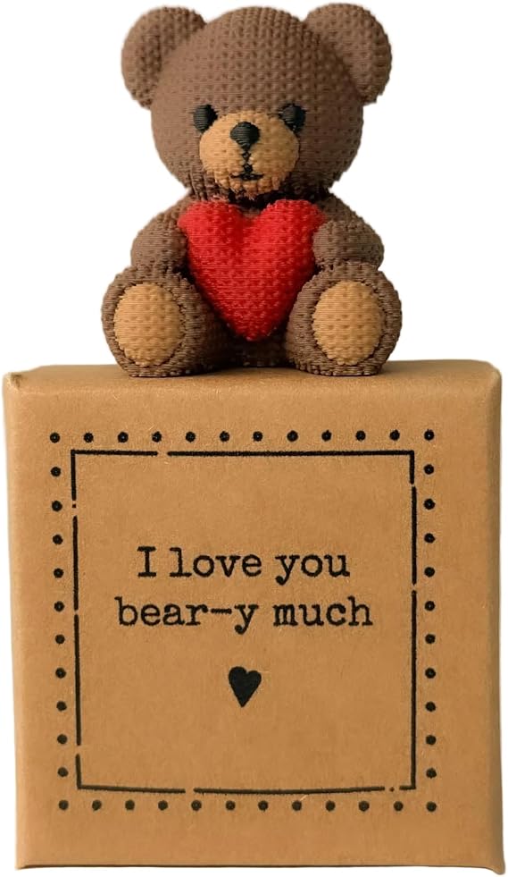 “I Love You Bear-y Much” Tiny Little Gift – Bear Mini Figurine Keepsake | Best Friend & Loved One Sentimental Valentine Gift | Cute UK Handmade Token Present
