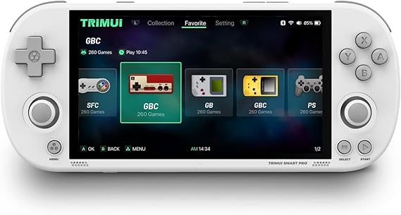 Smart Pro ハンドヘルドゲーム機、ホワイト 64G | ミニゲームプレーヤー、20種類以上のゲームフォーマットに対応、5インチIPS高解像度スクリーン、ポータブルビデオゲームコンソール。