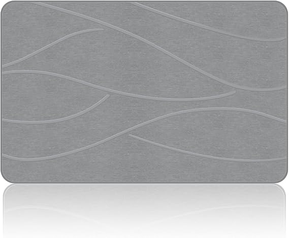 VEELOIM Stone Bath Mat Diatomaceous Earth Shower Mat Non-Slip Super Absorbent Diatomite Stone Bath Mats for Bathroom Floor Quick Drying Natural Easy to Clean(23.6''15.4" Gray)