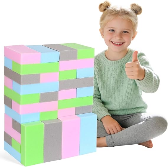 Colorful Foam Climbing Blocks - 8" x 4" x 2" Soft, Stackable Gymnastics Blocks for Safe Play, Foam Pit Cubes & Indoor Parkour for Parkour Equipment, Protective Foam Bricks - 24PCS