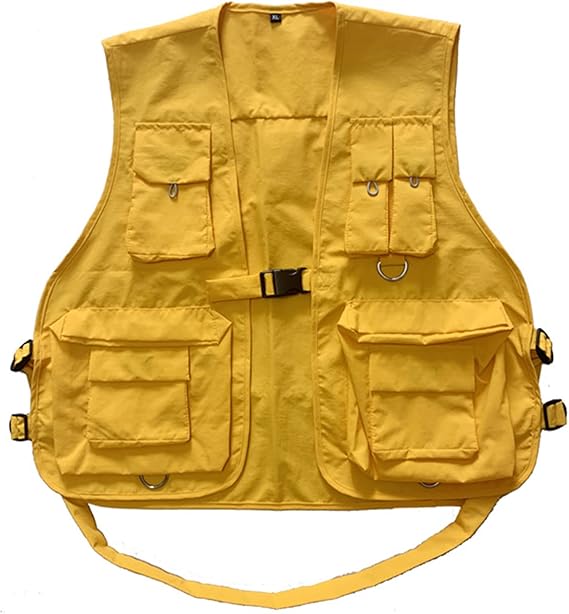 HaoMay Women's Outdoor Fishing Safari Buckle Vest Multi-pocket Photography Vest(Yellow, X-Large)