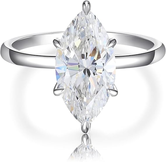 4CT Marquise Cut Moissanite Engagement Rings for Women D Color VVS1 Clarity 14K Gold/White Gold Plated Solitaire Wedding Band, Promise Anniversary Ring Gift, Size 5-10