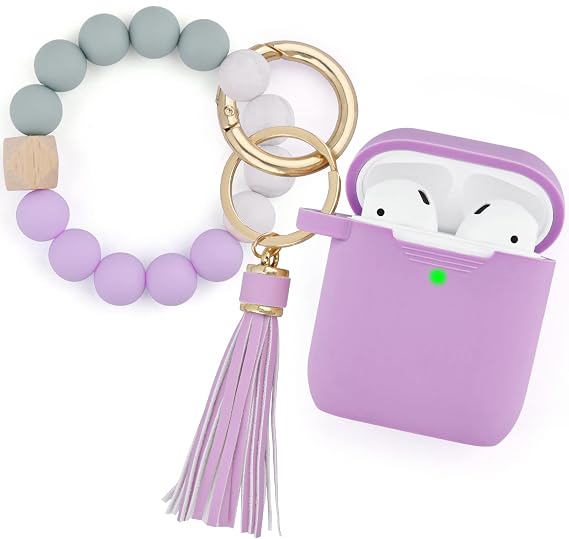 Filoto Compatible with Airpod Case, Cute Apple Airpod 2/1 Cover for Women, Silicone Protective Case with Bracelet Keychain (Lavender Purpl)