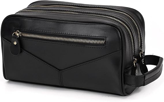 Travel Dopp Kit Toiletry Bag for Men & Women, Leather Shaving Kit Organizer Bathroom Case - Mens & Womens Shaving Bag