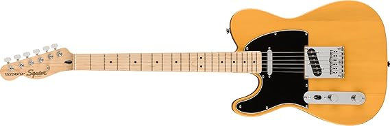 Squier by Fender Affinity Telecaster Left-Handed, Butterscotch Blonde | Left-handed telecaster, maple fingerboard, butterscotch blonde, beginner guitar, Fender-designed pickups