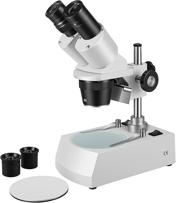 Stereo Microscope,Binocular Microscope, WF10x and WF20x Eyepieces, 10X-80X Magnification, Upper and Lower LED Light Source, Pillar Stand,120V Power Supply and Lithium Battery