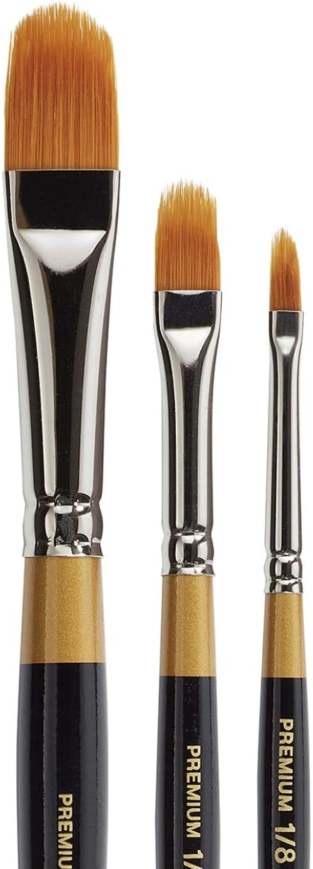 KINGART Premium 3 pc. Original Gold 9520 Series Filbert RAKE Artist Brush Set, Synthetic Golden Taklon Hair for Acrylic, Watercolor and Gouache Painting, Short Handle, 3 Sizes: 1/8", 1/4", 1/2"
